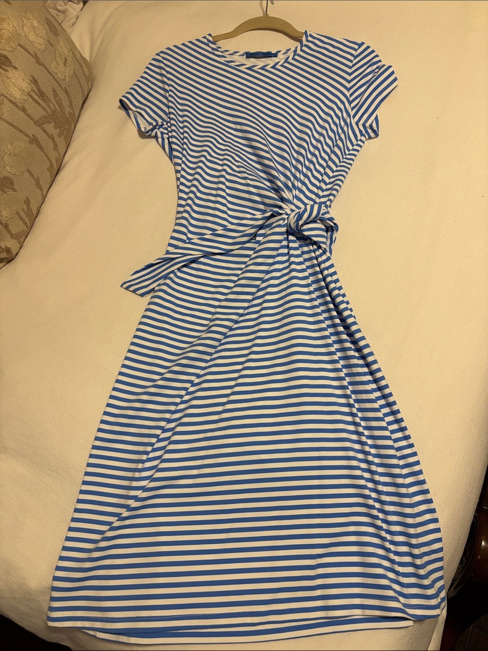 J. McLaughlin Blue & White Striped Tie-Front Elora Midi Dress